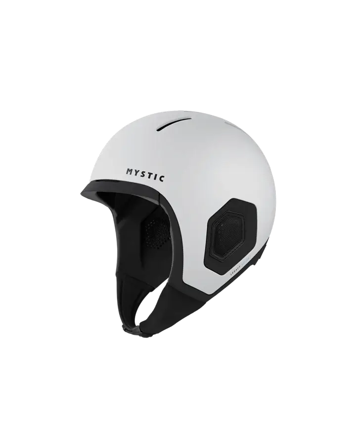 Mystic Legacy Helmet – 2026 shown in white, designed for high protection in water sports like kitesurfing and wakeboarding.