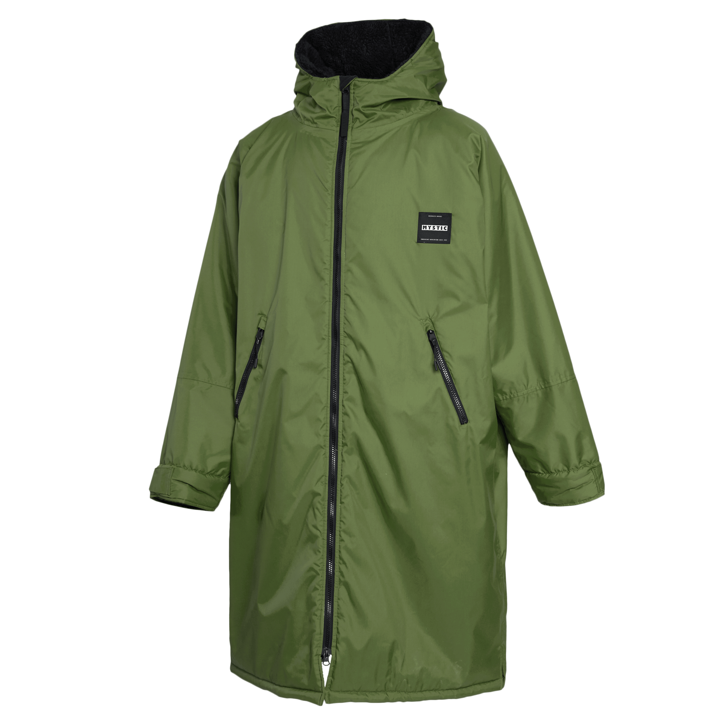 Mystic Poncho Explore – Waterproof Changing Robe 2026 in green color with hood and zippered pockets.