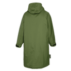 Mystic Poncho Explore – Waterproof Changing Robe 2026 in olive green, back view, showcasing waterproof design and hood.