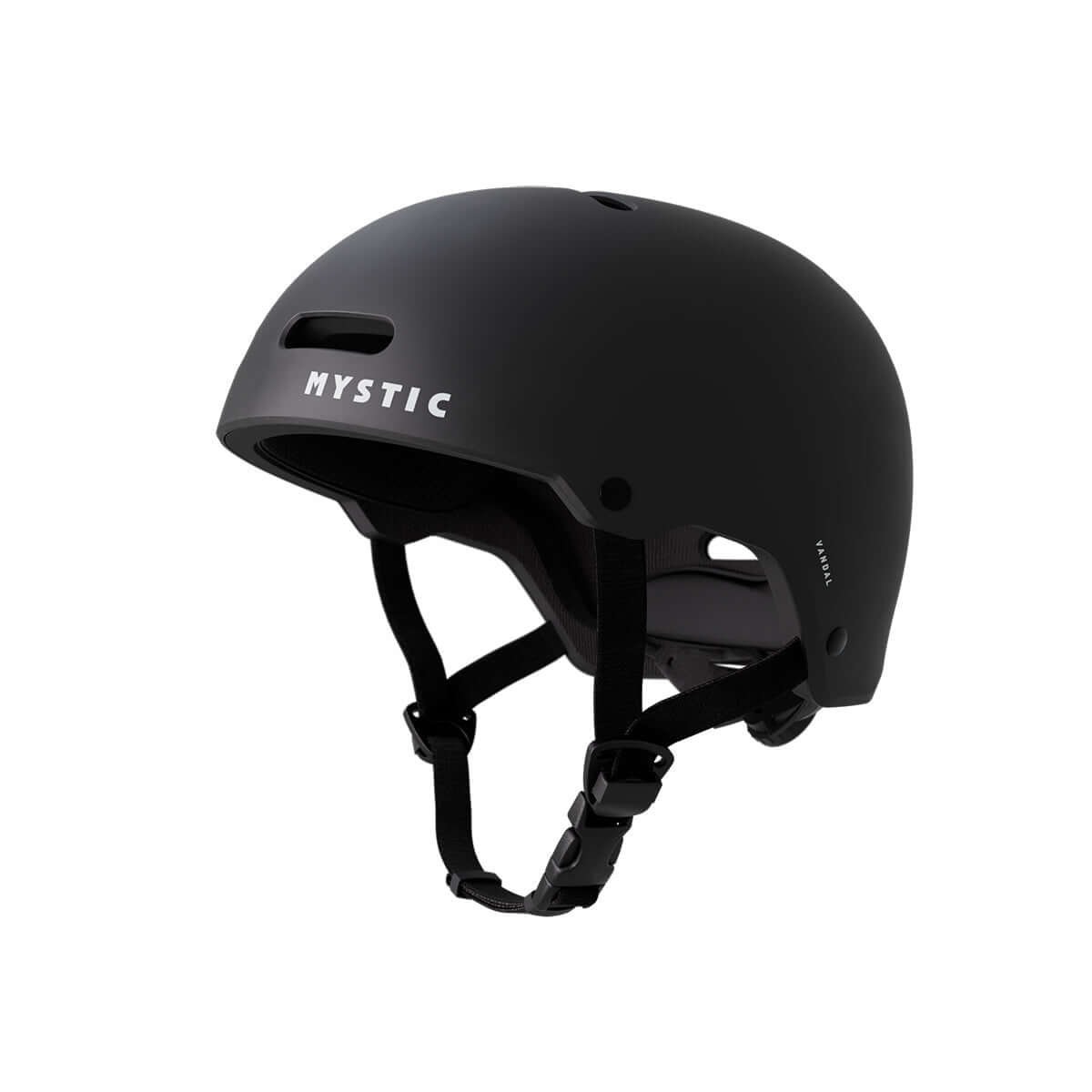 Mystic Vandal Helmet – High-Impact Watersports Protection 2026 showcased in sleek black design with durable construction.