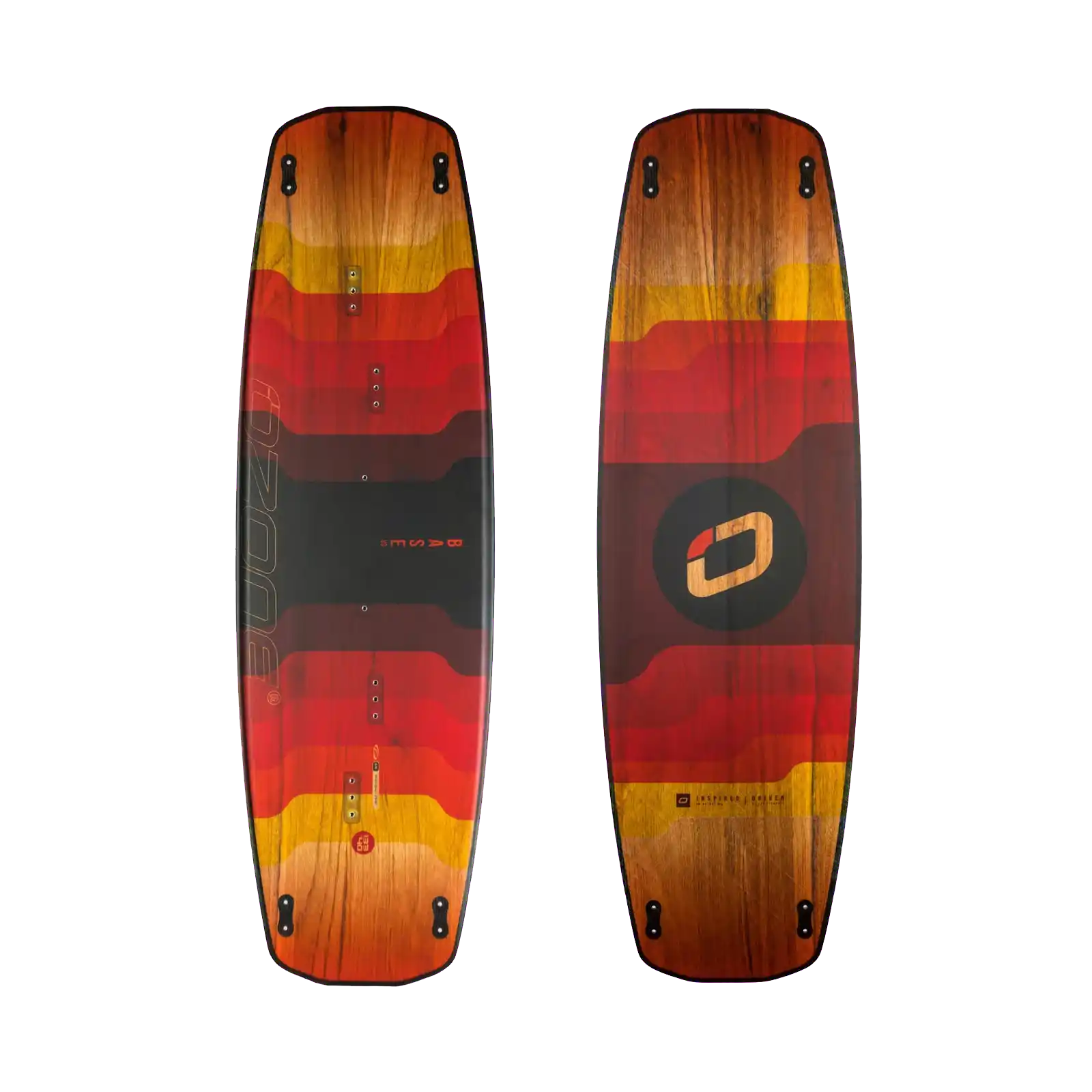Ozone Base V3 – The Perfect Twin-Tip for Freeride Progression showing front and back views of the kiteboard.