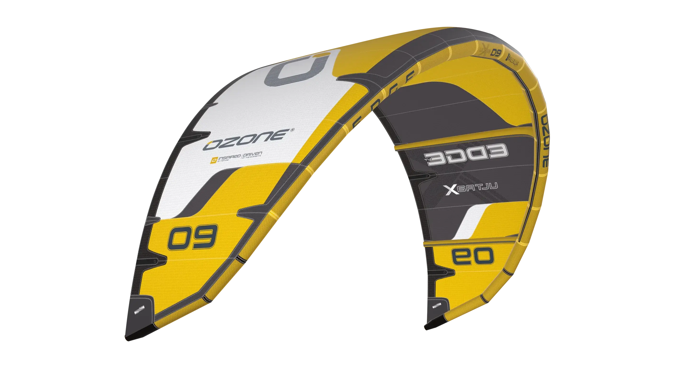 Ozone Edge VT Ultra-X Kite – High-Performance Big Air & Freeride displaying its vibrant yellow color and advanced design.