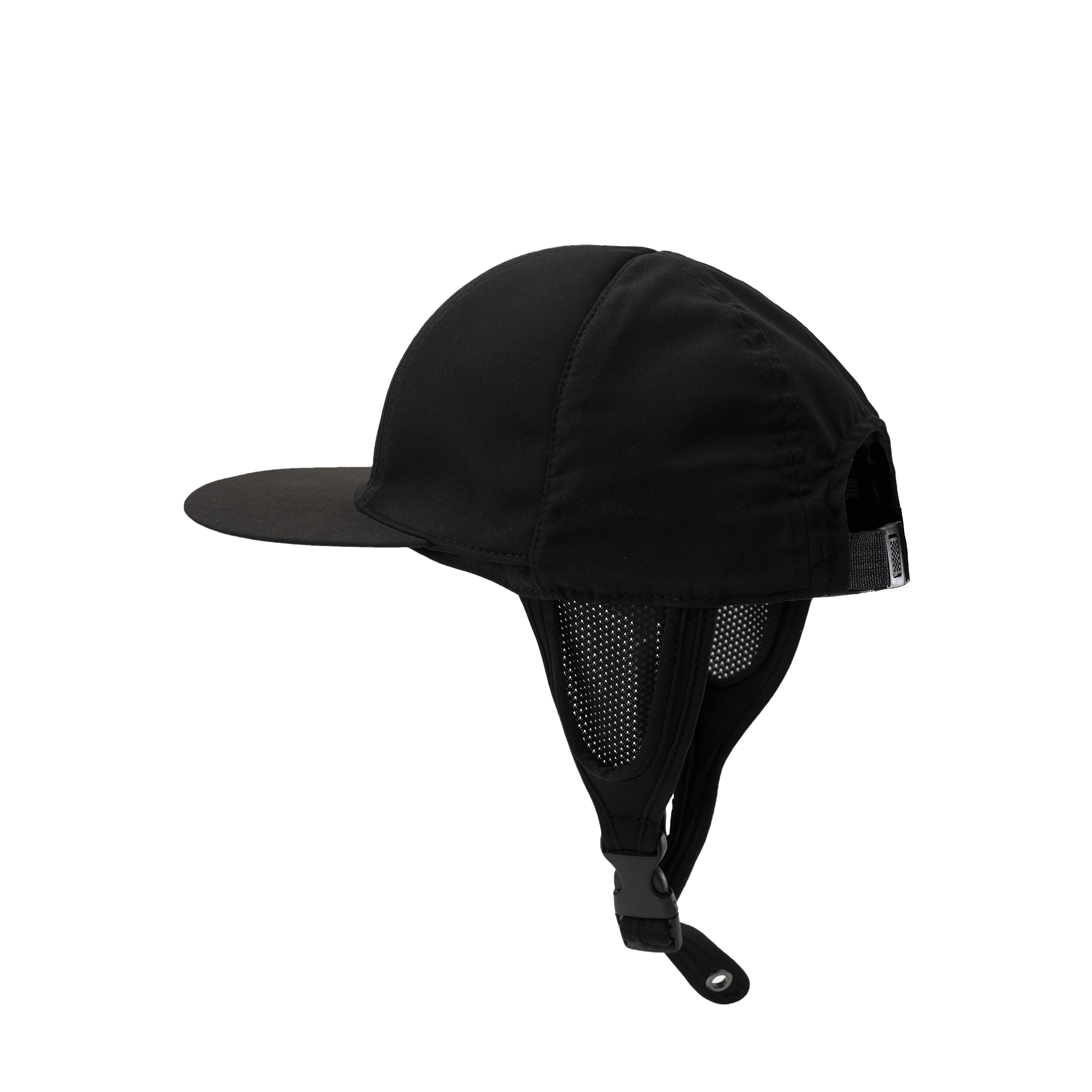 Convertible Watersports Hat in black with adjustable strap and breathable mesh for comfort during water activities.