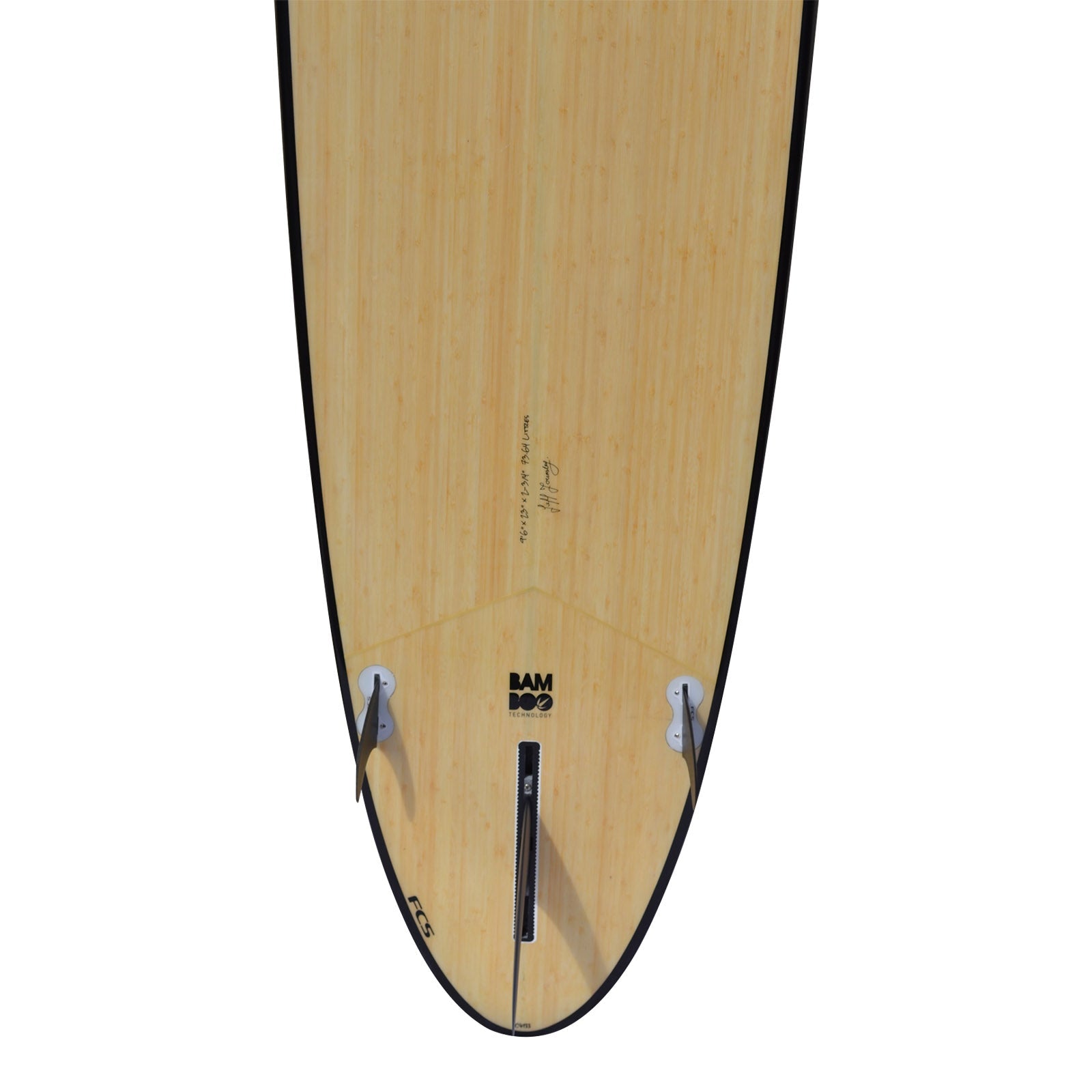 Circle One 9'6 Bamboo Longboard – round pin tail close-up