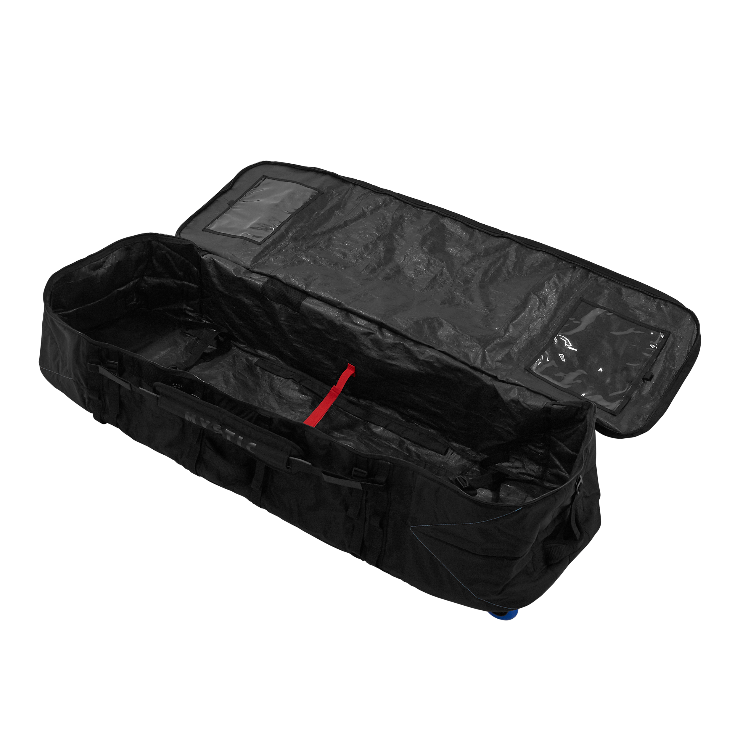 Elevate Lightweight Boardbag - Black - 2026 opened showing interior compartments and red interconnect strap.