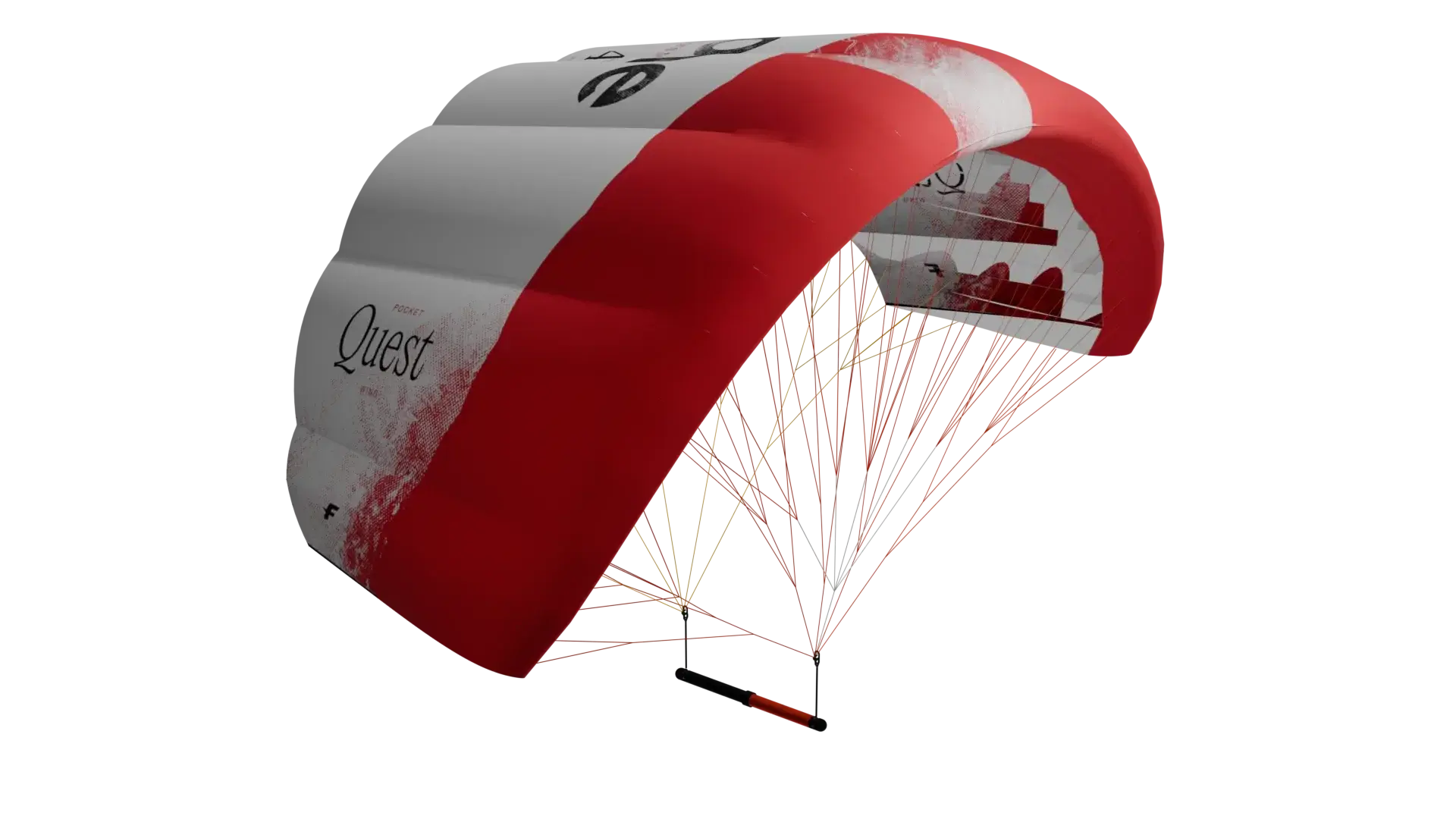 F-ONE QUEST Parawing in red and white design, showcasing its compact build and structural details.