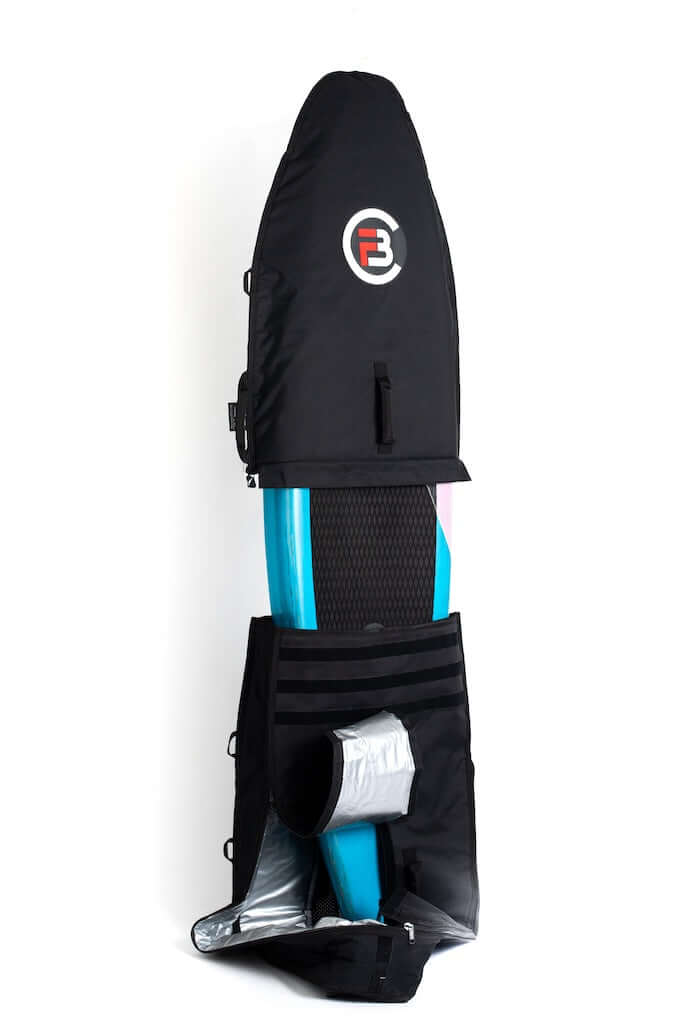 FBC Midlength Adjustable Bag Pro+ | Downwind/Wingfoil Bag with board inside, showcasing adjustable length feature.