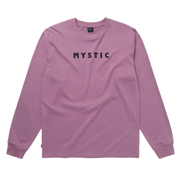 Mystic Brand Long Sleeve Tee 2026 | Mens Watersports Tee in light pink color with black 'MYSTIC' lettering.