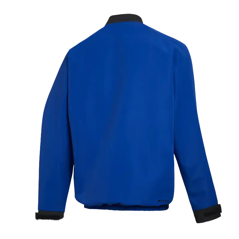 Mystic Gust Windbreaker | Windproof Wetsuit Jacket in blue, showcasing its back view for kitesurfing and wingfoiling.