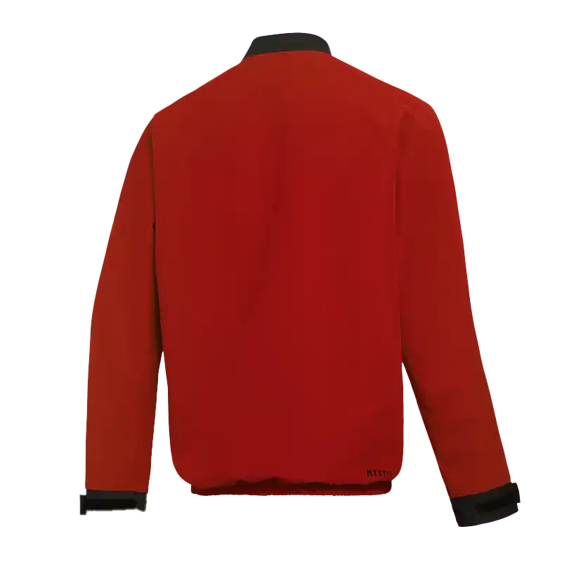 Mystic Gust Windbreaker | Windproof Wetsuit Jacket, back view of the red jacket showing the design and color.