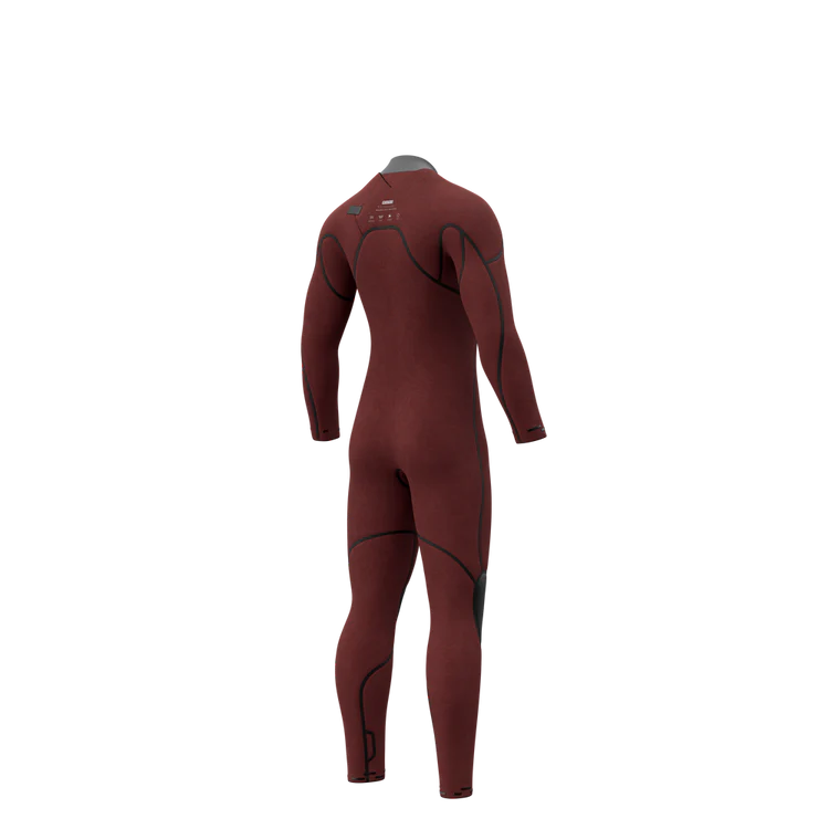 Mystic MAJESTIC Fullsuit 5/3mm Front zip - 2026 back view, premium cold-water wetsuit in maroon.