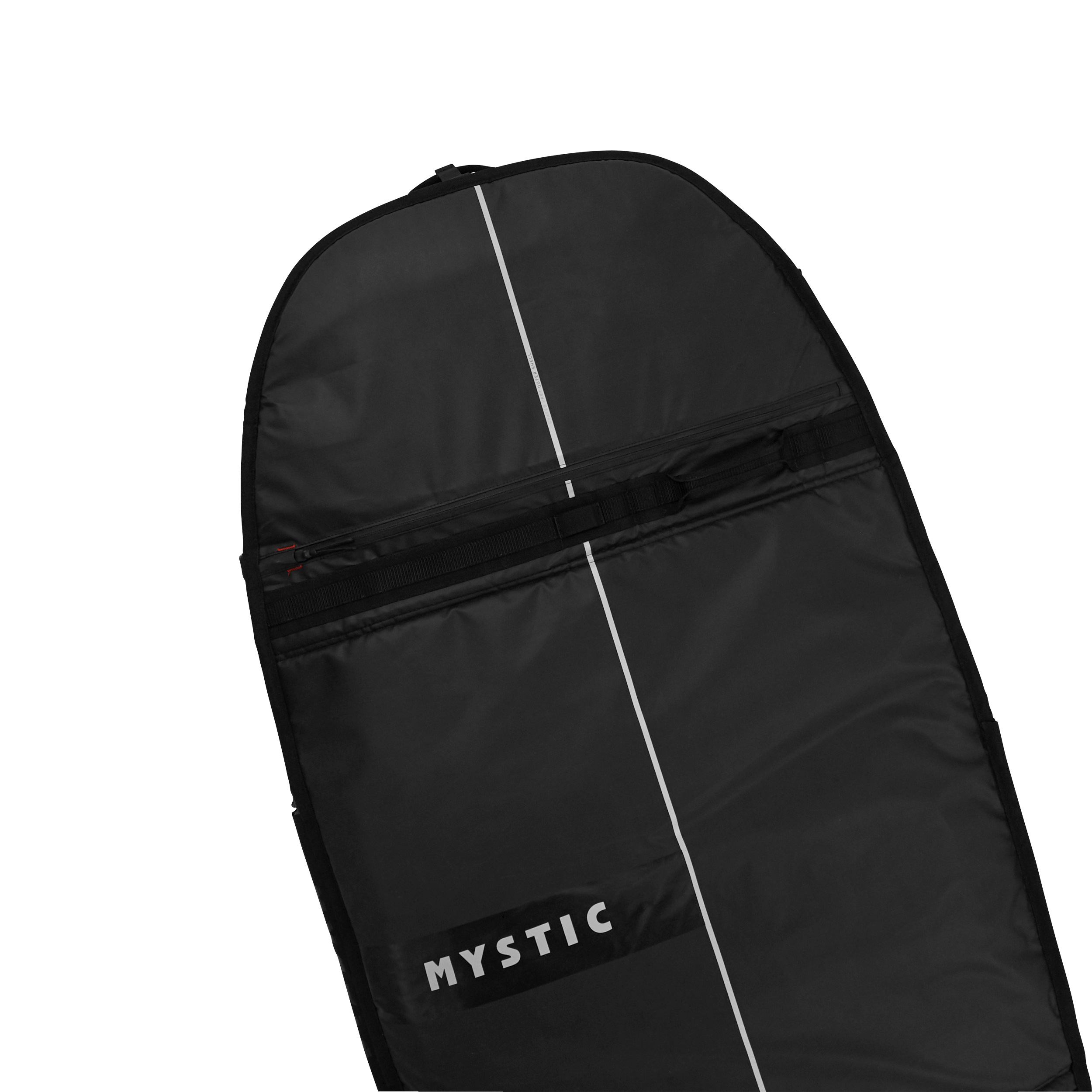 Mystic SAGA Wingfoil Travel Bag – XL Wheels showcasing sleek design and durable fabric for protection.