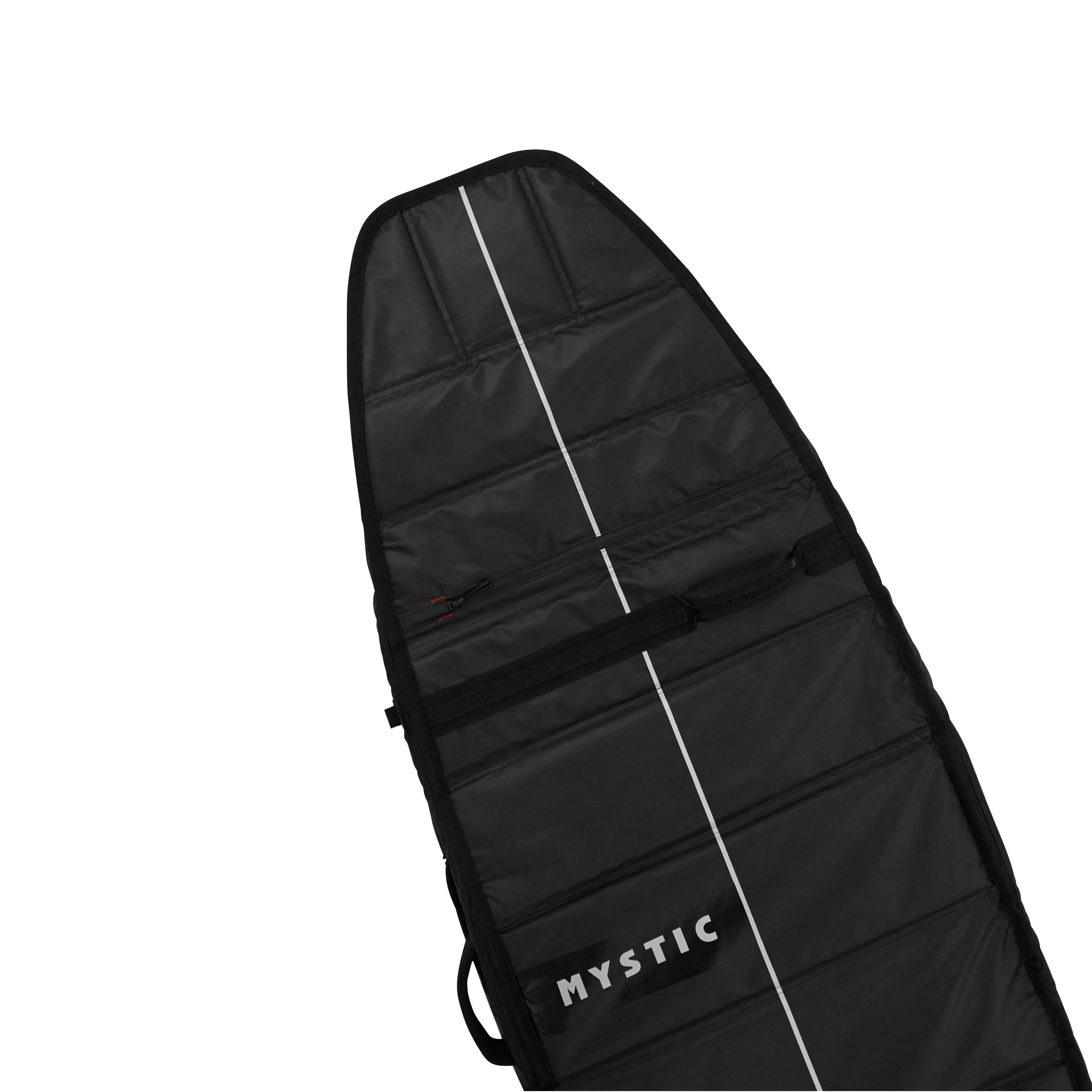 Saga Surf XL Boardbag - Black - 2026 on a black background with white accents and logo detailing.