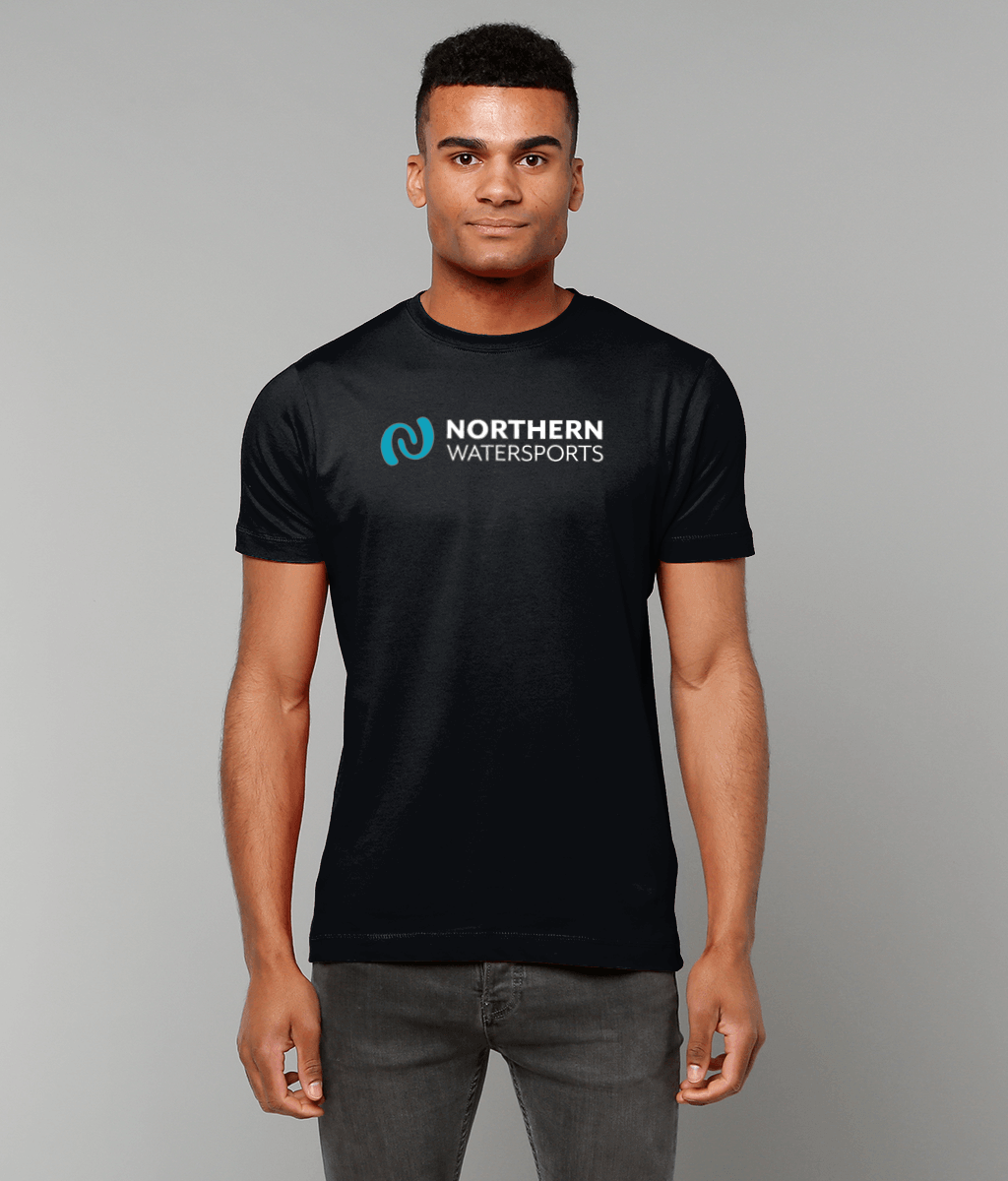 Northern Watersports Black Logo Tee – Short Sleeve modeled by a person wearing a black t-shirt with logo.