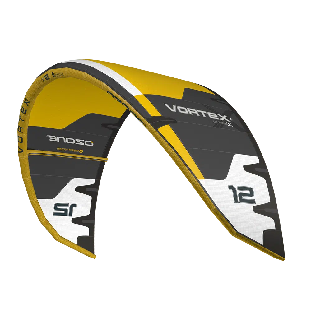 Ozone Vortex V2 Ultra-X | Kite in vibrant yellow and black design, perfect for big air performance.
