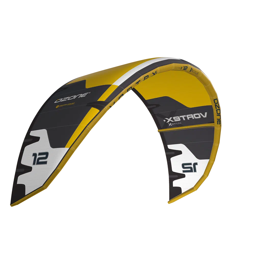 Ozone Vortex V2 Ultra-X | Kite in yellow and gray design for big air and controlled turning.