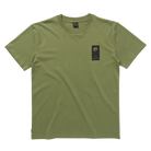 Mystic Pansy Tee Olive Green front on model