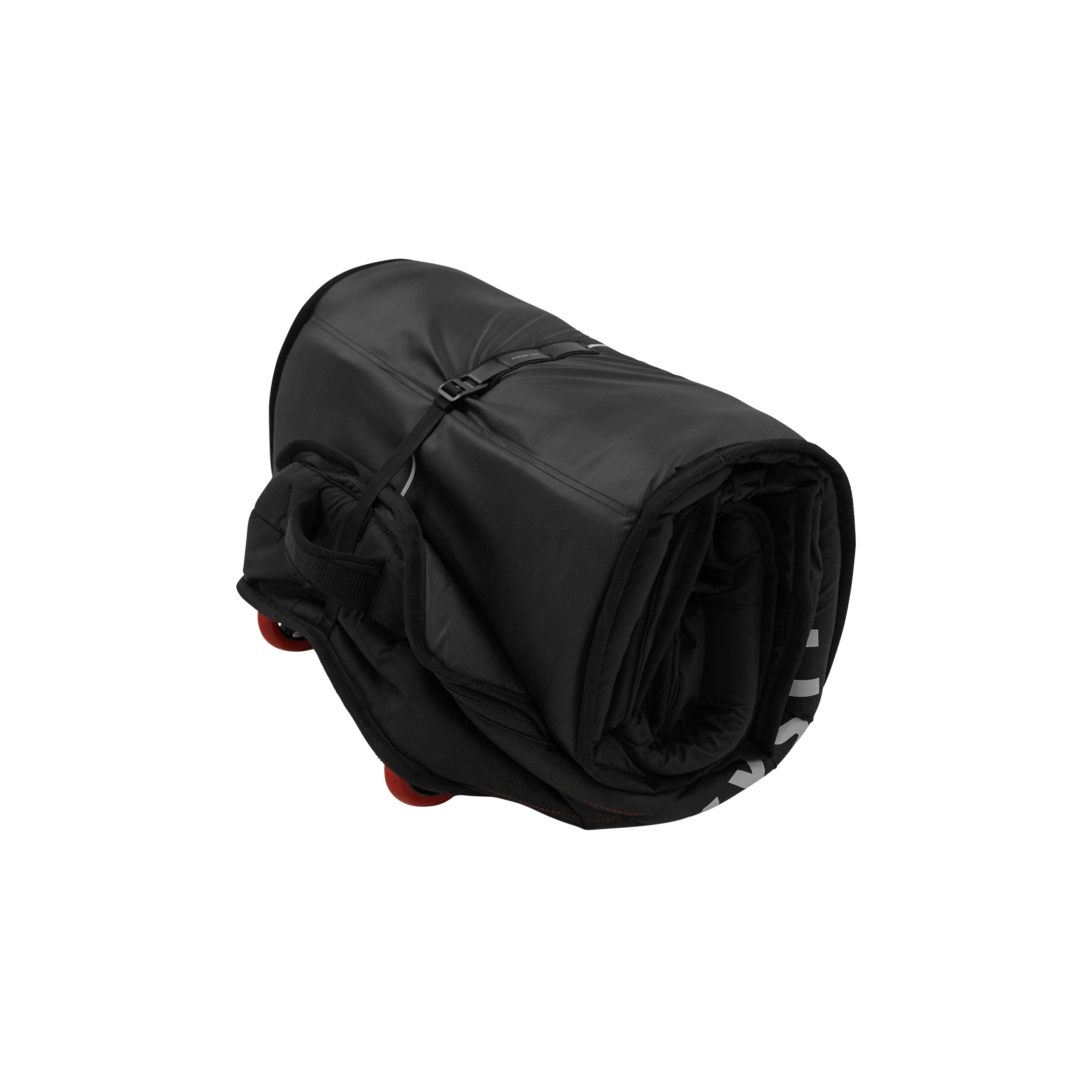 Saga Surf XL Boardbag - Black - 2026 rolled and secured with adjustable straps for easy transport.