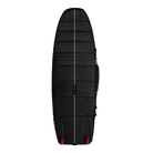 Saga Surf XL Boardbag - Black - 2026 displayed from above with impact shield panels and red wheels.