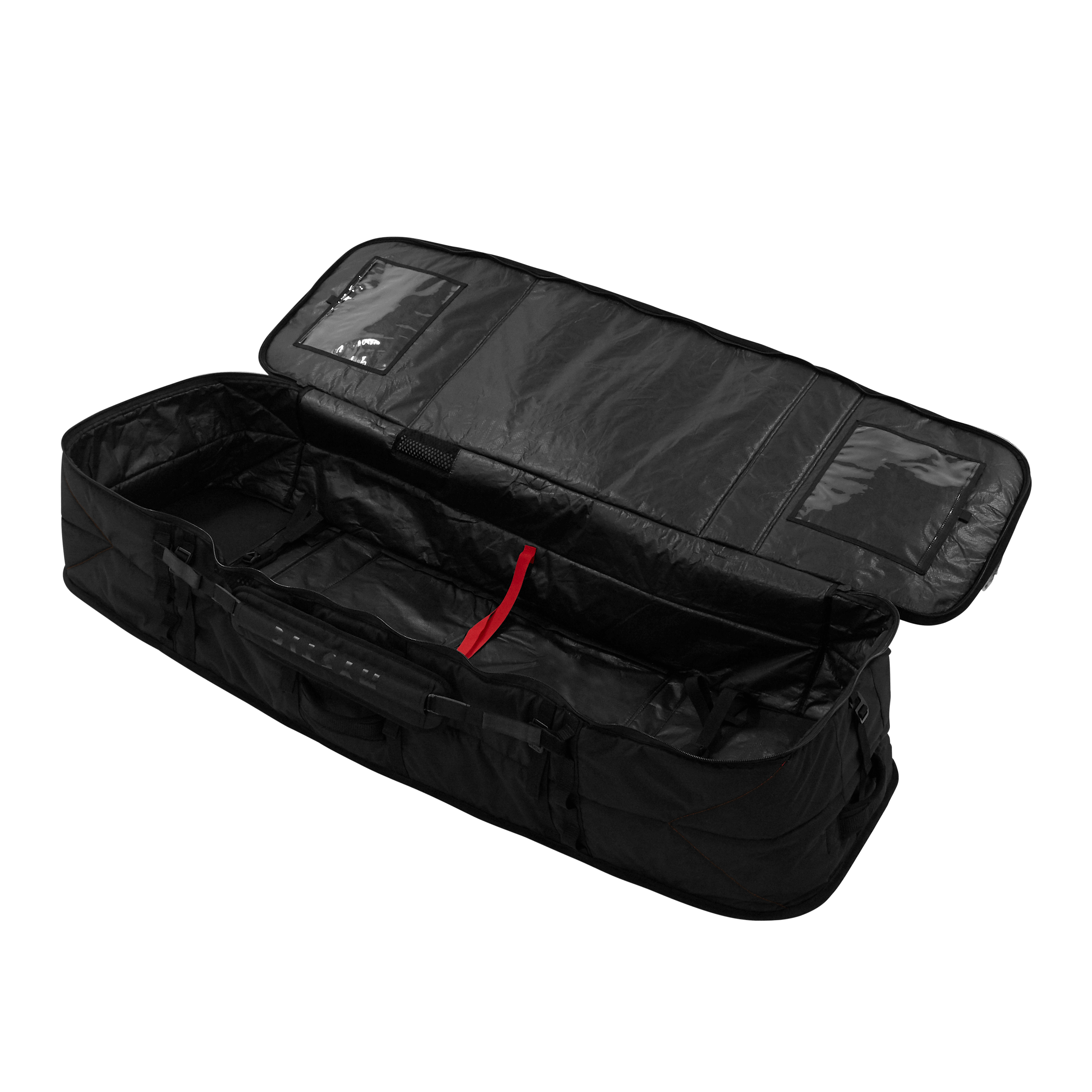 Saga XL Boardbag - Black - 2026 spacious interior with organizational features and durable water repellent fabric.