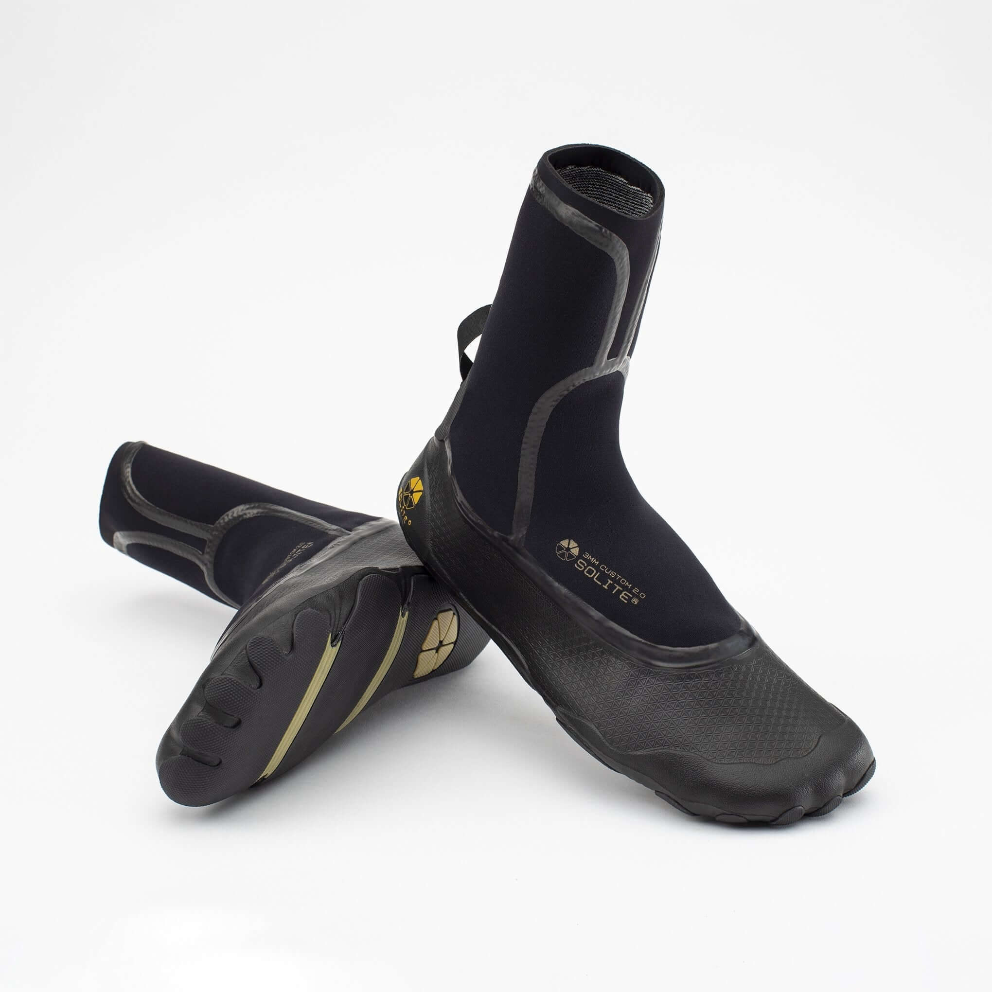 SOLITE - 3mm Custom 2.0 Watersport Boots displayed from the side and bottom angle, showcasing design and fit.