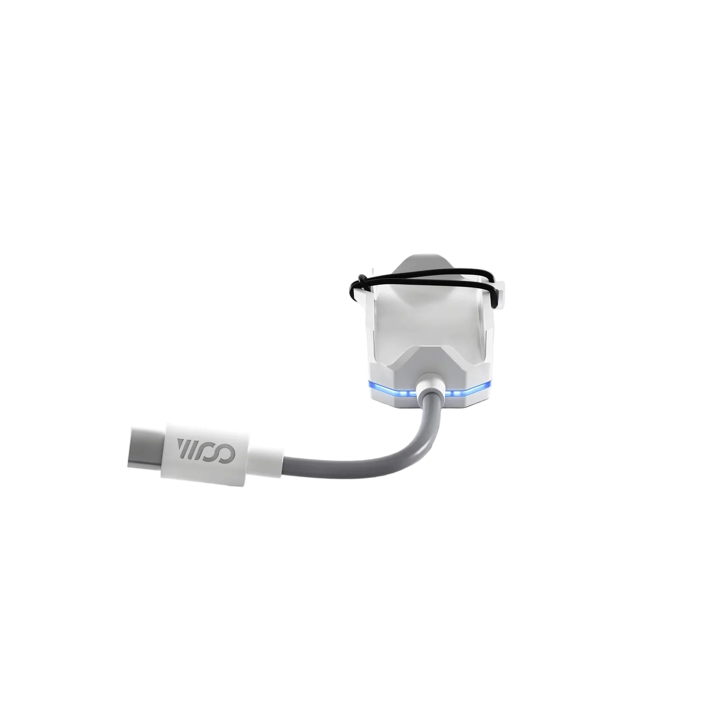 A WOO Sport 4.0 wireless charger with a USB-C cable and a sensor device attached to it, predominantly white in color.